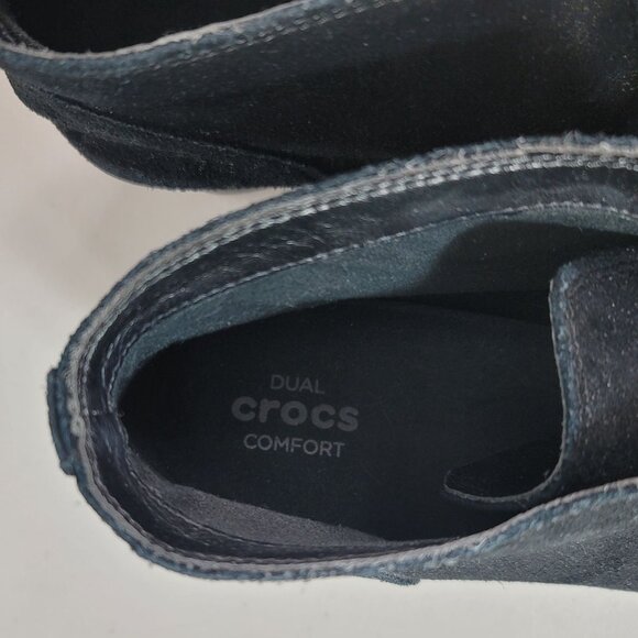 Crocs Womens Leigh Ankle Boots Black Size 10 Lace Up Booties Suede Wedge Comfort - Picture 10 of 11